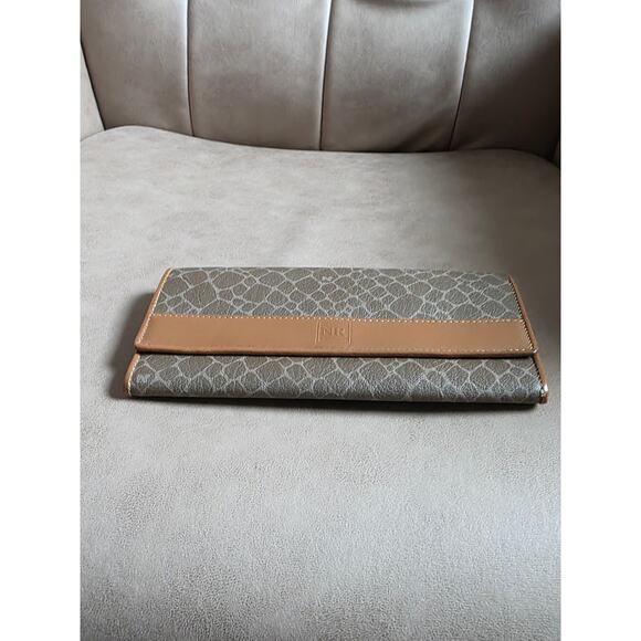 Vintage Nina Ricci Long Wallet Brown Animal Print Leather Canvas NWT - Picture 3 of 14